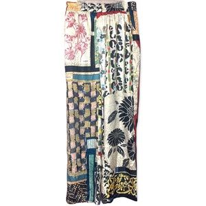 NWT Limited Edition Zara Boho Floral Patchwork Satiny Wide Leg Pants Sz L